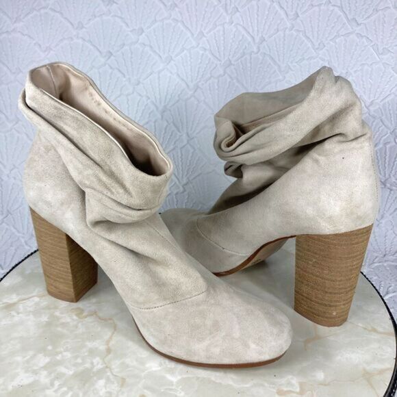 Chinese Laundry Slouchy Ankle Block Heels Booties 10 Beige Boho Western Bootie - Picture 10 of 12